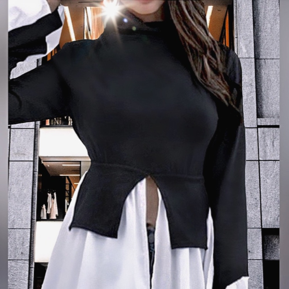 Couture Two Tone Ruffle Hem Sweater - Picture 4 of 16